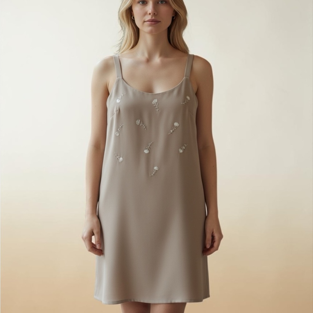 After Dark Embroidered Taupe Cocktail Dress | Size 12
